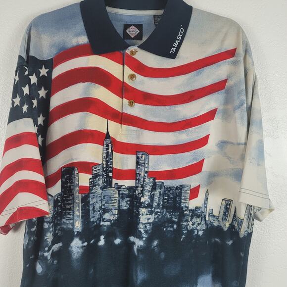 Tabasco Men's Collar 1/4 Buttons American Flag Brand Shirt Lg - Picture 2 of 4